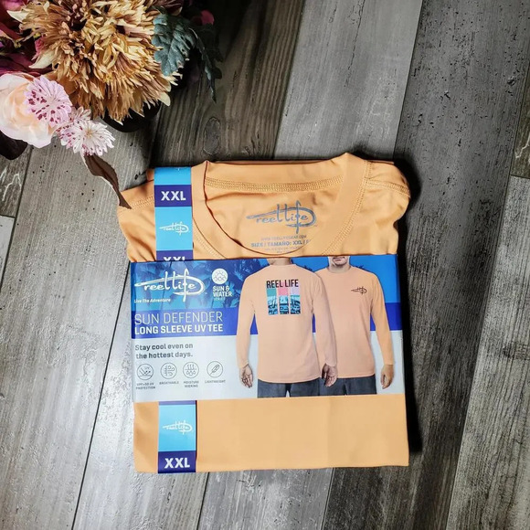 NWT Reel Life Men's Size XXL Sun Defender Long Sleeve UV Tee Apricot Wash - Picture 4 of 14